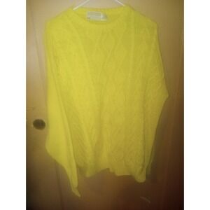 Vintage Mens Lord Jeff Cable Knit Sweater L Yellow‎ Crew Neck 100% Cotton USA